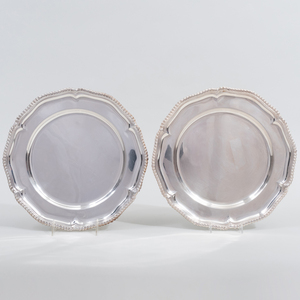 Pair of English Silver Shaped Circular Platters