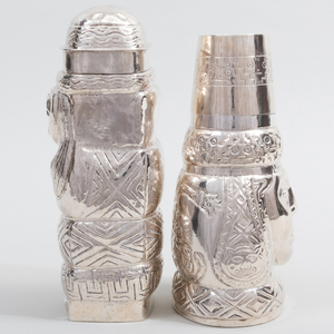 Two South American Silver Plate Figural Cocktail Shakers