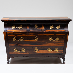 Rare Dutch Colonial Transitional Gilt-Metal-Mounted Calamander Chest of Drawers, Possibly Sri Lankan
