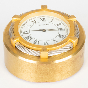 Verdura Gilt-Metal Travel Clock and a Small Gilt-Metal Picture Frame