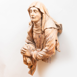 Continental Baroque Carved Wood Fragmentary Figure of a Praying Nun