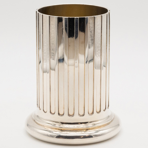 Italian Bulgari Silver Column Pen Cup and an Italian Tiffany & Co. Silver Presentation Box