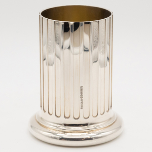 Italian Bulgari Silver Column Pen Cup and an Italian Tiffany & Co. Silver Presentation Box