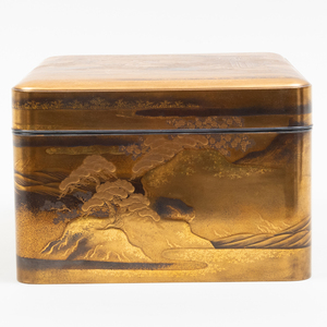 Japanese Gold and Silver Lacquer Hari Maki-e Bunko Box
