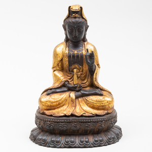 Chinese Gilt-Bronze Figure of Seated Guanyin