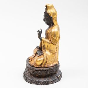 Chinese Gilt-Bronze Figure of Seated Guanyin