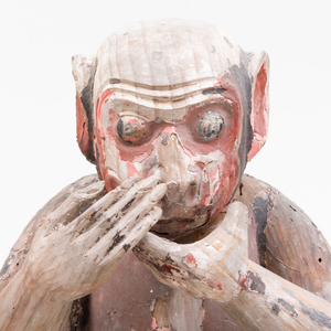 Three Japanese Polychromed Wood Sculptures of Monkeys 'Hear No Evil, Speak No Evil, See No Evil'