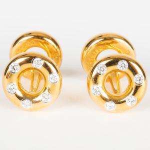 Pair of Tiffany & Co. 18k, Platinum and Diamond Circular Cufflinks