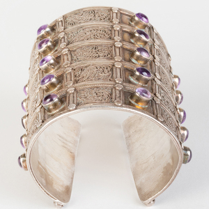 Sterling Silver Wrist Cuff with Amethyst Cabochons 