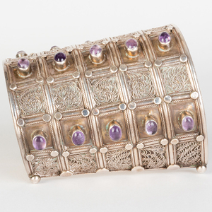 Sterling Silver Wrist Cuff with Amethyst Cabochons 