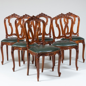 Set of Six Continental Rococo Style Stained Fruitwood Side Chairs, of Recent Manufacture