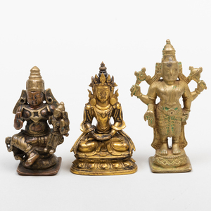 Group of an Indian Bronze Figure of Tara and Two Brass Figures of Dieties