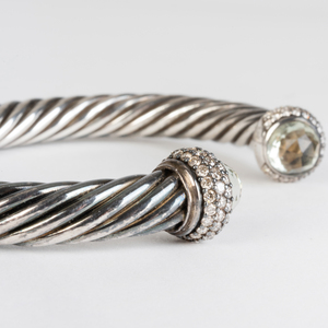 David Yurman Sterling Silver, Diamond and Quartz Cable Classic Bangle Bracelet