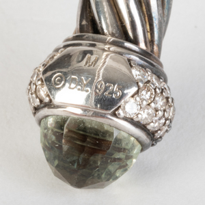 David Yurman Sterling Silver, Diamond and Quartz Cable Classic Bangle Bracelet