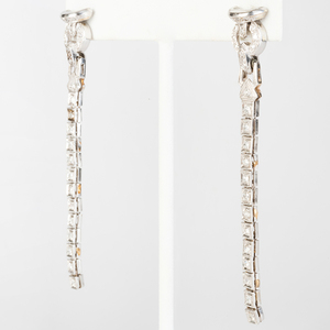 Art Deco Style  Platinum  and Diamond Long Earrings