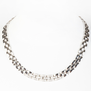 Cartier Maillon Panthère 18k White Gold and Diamond Link Necklace and Matching Bracelet