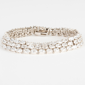 Simulated Diamond and Sterling Silver Necklace and Matching Bracelet