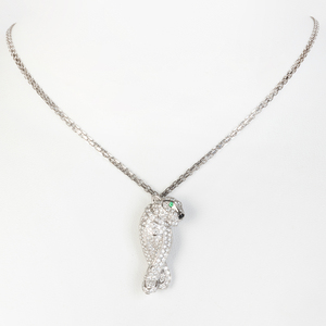 Cartier Panthère de Cartier Diamond Emerald & Onyx 18k White Gold Pendant Necklace