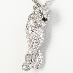 Cartier Panthère de Cartier Diamond Emerald & Onyx 18k White Gold Pendant Necklace