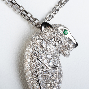 Cartier Panthère de Cartier Diamond Emerald & Onyx 18k White Gold Pendant Necklace