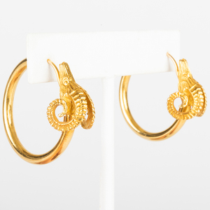 Pair of 18k Gold Ram's Head Hoop Earrings
