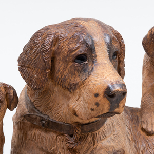 Carved and Painted Wood Mom and Puppy Group and a Dog Form Inkwell