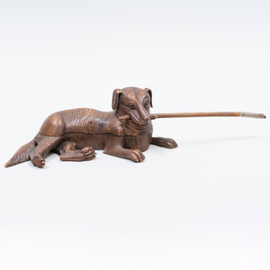 Carved and Painted Wood Mom and Puppy Group and a Dog Form Inkwell