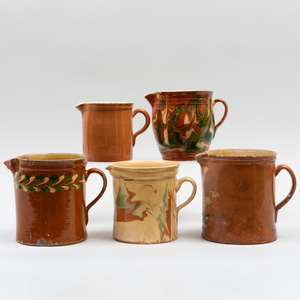 Group of Glazed Earthenware Pitchers, Probably American 