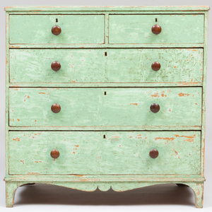 Early Victorian Green Painted Pine Chest of Drawers