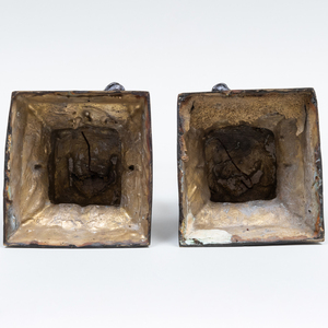 Pair of Victorian Bronze Models of Dogs on Tassel Cushion Stands