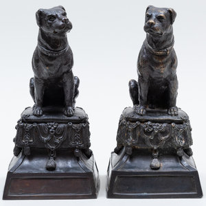 Pair of Victorian Bronze Models of Dogs on Tassel Cushion Stands