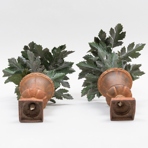 Pair of Tôle and Cast Metal Models of Leafy Urns