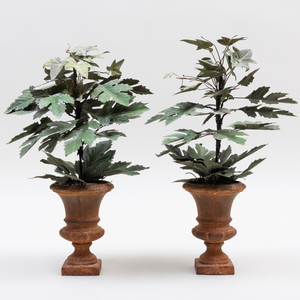 Pair of Tôle and Cast Metal Models of Leafy Urns
