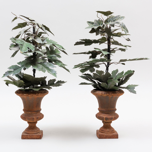 Pair of Tôle and Cast Metal Models of Leafy Urns