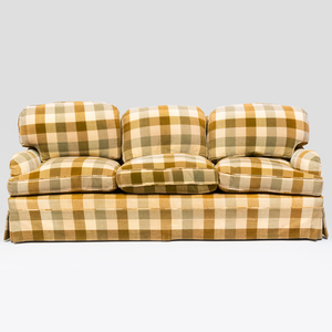 De Angelis Three Seat Fonthill Plaid Upholstered Sofa