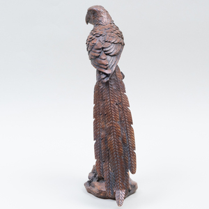 Carved Wood and Patinated Metal Model of a Parrot on a Tree Branch