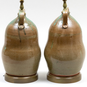 Pair of Glazed Earthenware Jars Mounted as Lamps