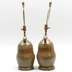 Pair of Glazed Earthenware Jars Mounted as Lamps