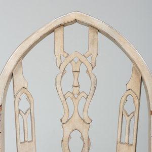 Set of Eight Neo-Gothic Style White Painted Elm Dining Chairs