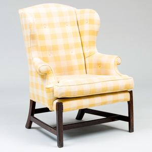 George III Style Mahogany Upholstered Wing Chair