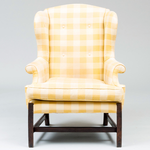 George III Style Mahogany Upholstered Wing Chair