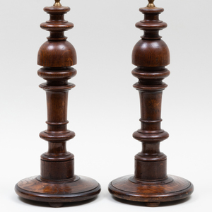 Pair of English Oak Table Lamps