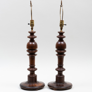 Pair of English Oak Table Lamps