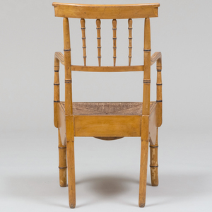 Regency Yellow Painted Faux Bamboo and Rush Commode Armchair