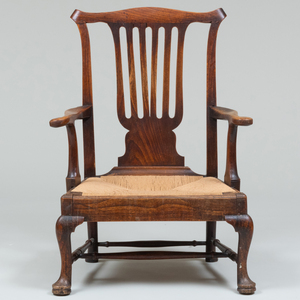 Large George III Provincial Oak and Rush Armchair