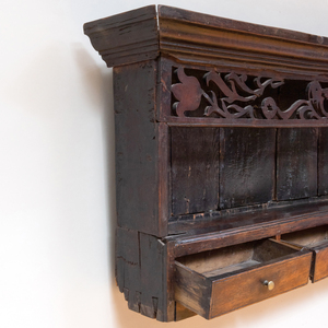 George III Rustic Carved Oak Hanging Shelf