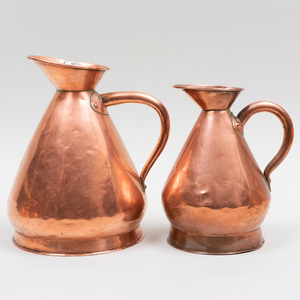 Group of Nine Copper Pitchers, Most English