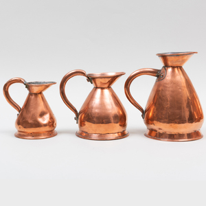 Group of Nine Copper Pitchers, Most English