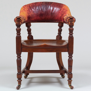 Continental Mahogany and Leather Desk Chair