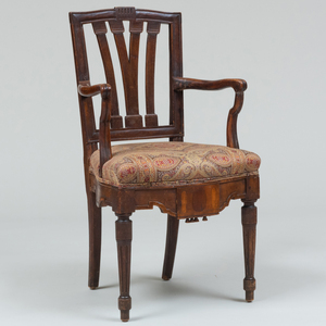 Continental Carved and Inlaid Mahogany Armchair, Possibly Belgian